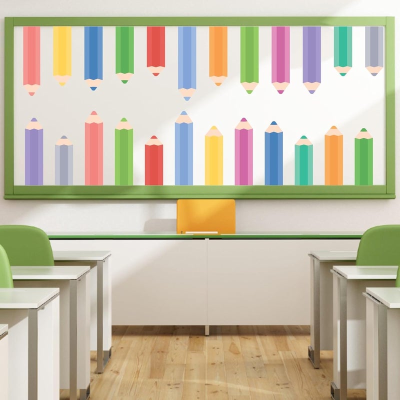 Kasubeso Colorful Pencils Wall Stickers, Rainbow Penceils Wall Decals, Peel and Stick Removable DIY Large Educational Corner Wall Decor for Study Classroom Nursery Bedroom Blackboard Decoration - Image 2